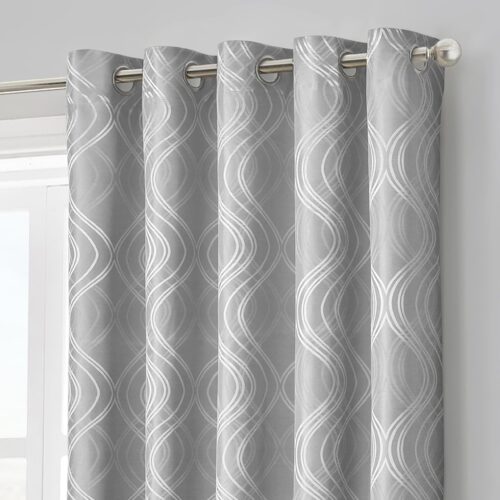Velosso Clarissa Grey Jacquard Ready Made Eyelet Curtains