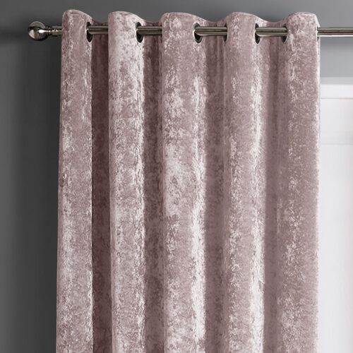 Intimates Blush Pink Crushed Velvet Ready Made Eyelet Curtains