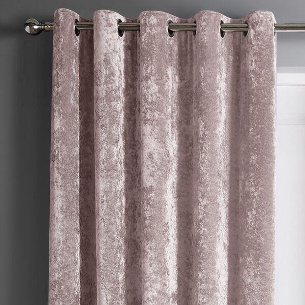 Intimates Blush Pink Crushed Velvet Ready Made Eyelet Curtains
