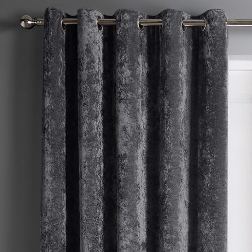 Intimates Charcoal Crushed Velvet Ready Made Eyelet Curtains