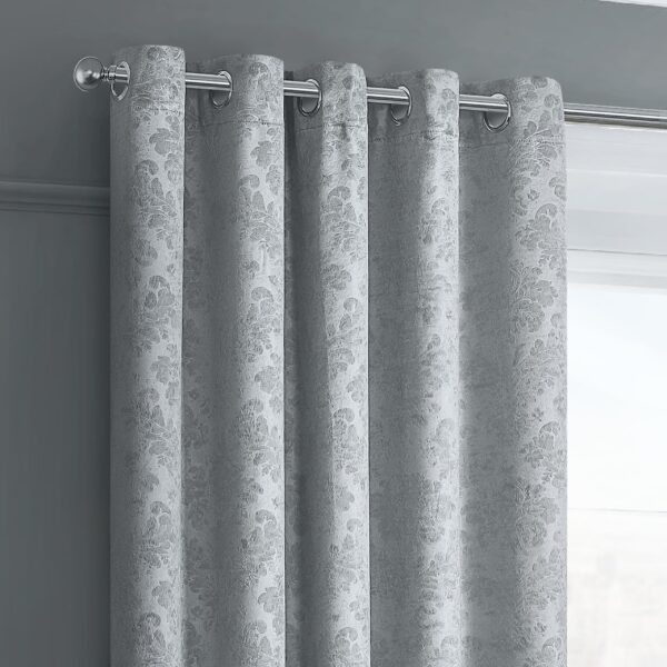 Damask_dimout_grey_eyelet_curtains_MAIN.jpg Velosso Damask Silver Thermal Dimout Eyelet Curtains