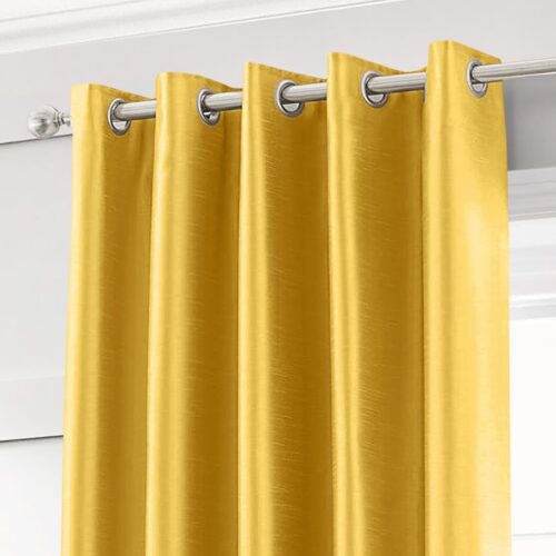 Intimates Ochre Yellow Faux Silk Eyelet Curtains