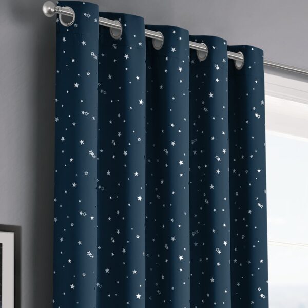 Velosso Stars Navy Thermal Blackout Ready Made Eyelet Curtains