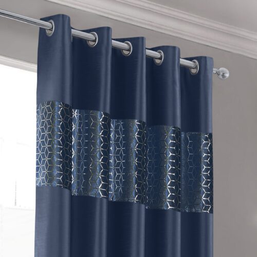 Intimates Vera Navy Faux Silk Crushed Velvet Ready Made Eyelet Curtains